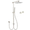 Brushed Nickel Round 12" SUS Rain Head Metal Handheld Shower Sliding Rail Arm Chrome Set + Twin Taps