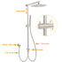 Brushed Nickel 12" Large Rain Head Twin Shower Handheld Rose Sliding Rail Arm Set With Mixer