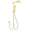 Brushed Gold Square 8" Rain Shower Head 3 Mode Handheld Sliding Rail Arm Dual Diverter Set