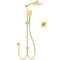 WELS Brushed Gold Square 8" Rain Shower Head 3 Mode Handheld Sliding Rail Arm Dual Mixer Set