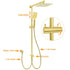 Brushed Gold Square 10" Rain Head 3 Mode Handheld Rose Sliding Rail Arm Dual Shower Set
