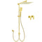 Brushed Gold Square 12" Rain Head 3 Mode Handheld Rose Sliding Rail Wall Arm Dual Shower Taps Set