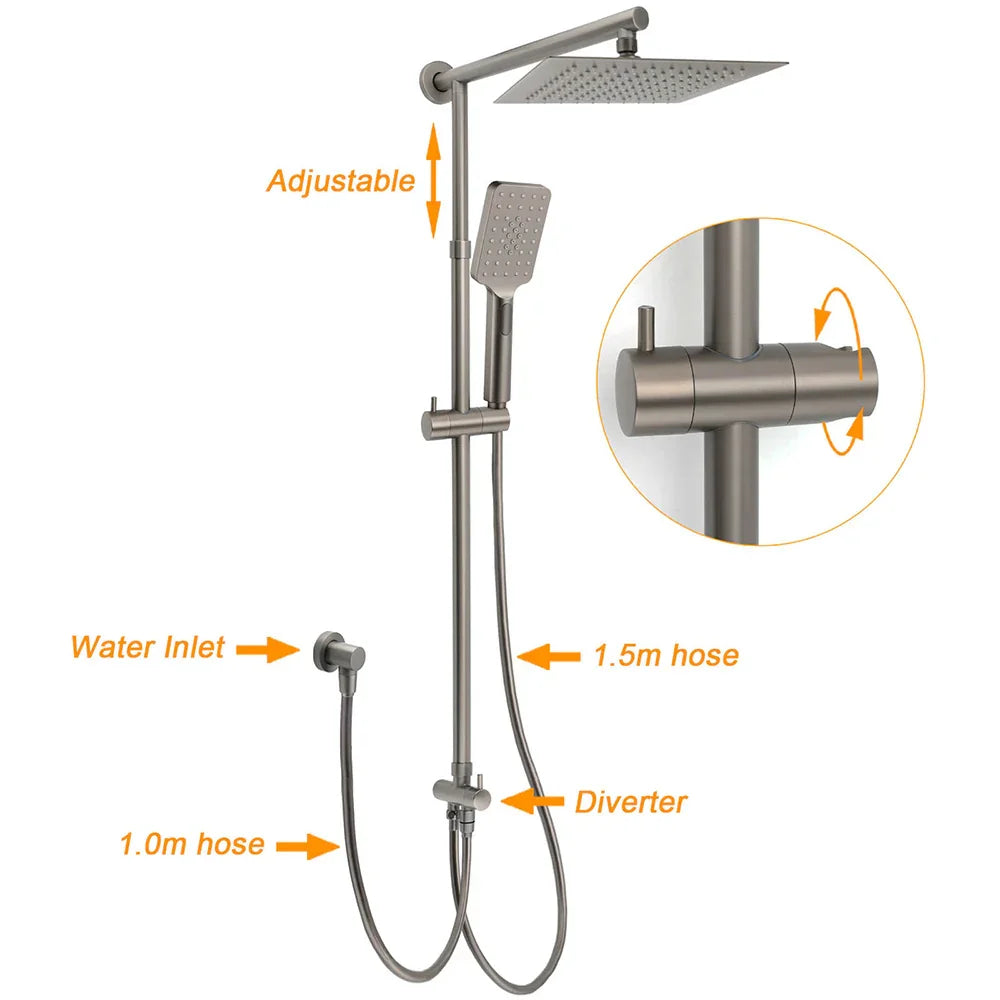 Gun Metal 2‑in‑1 Shower Set with 10