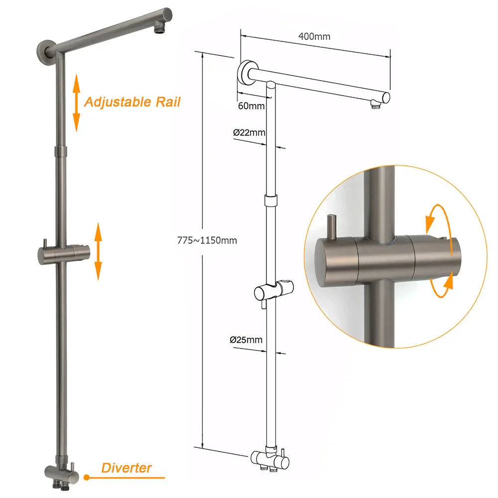 WELS Gun Metal 2in1 Shower Set Square 12