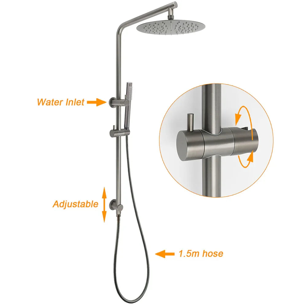 WELS Gun Metal 2in1 Round Shower 10