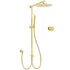 Brushed Gold Dual Round Shower 12" Top Head Simple Stick Handheld Sliding Rail Arm Mixer Valve