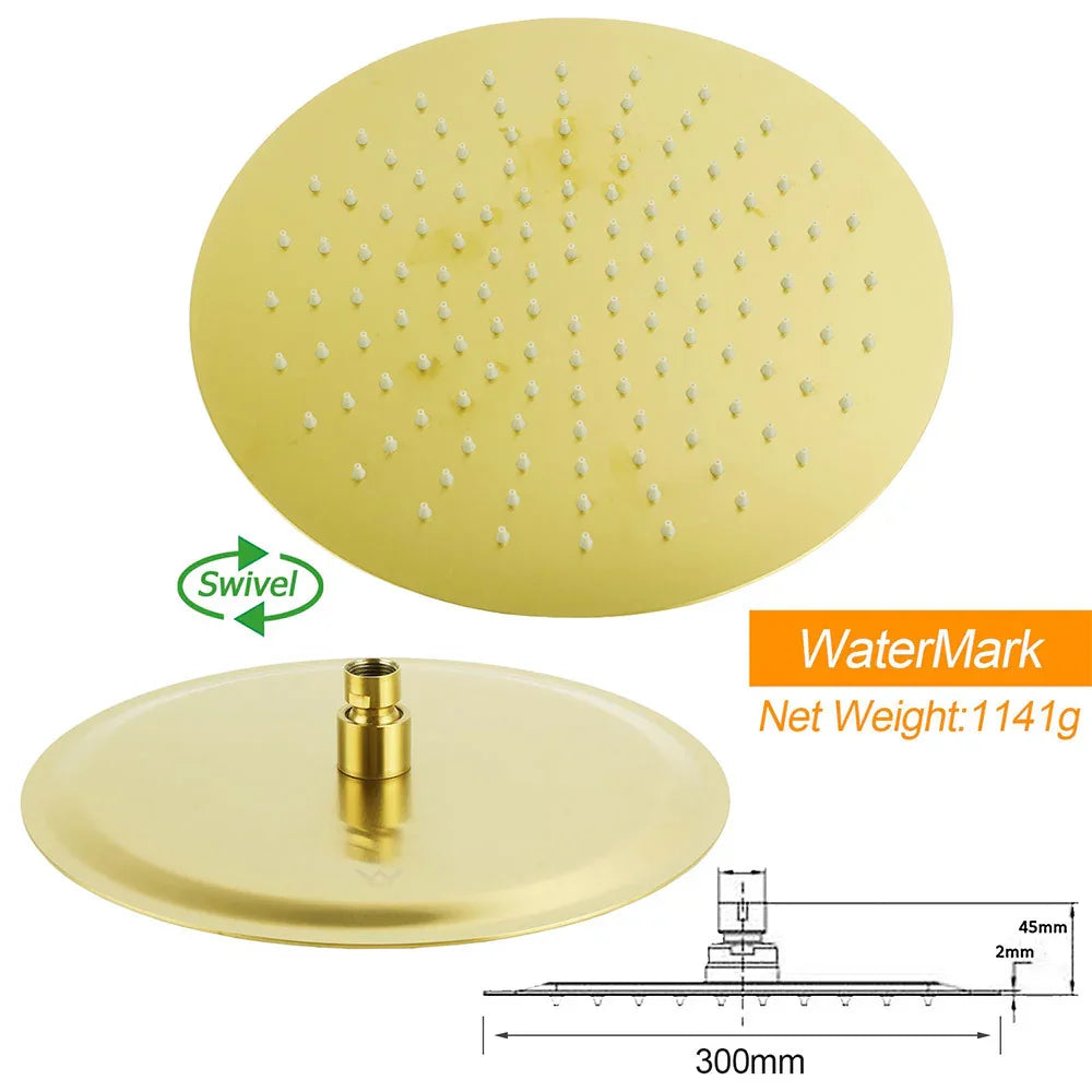 WELS Brushed Gold 2in1 Large Round Shower 12