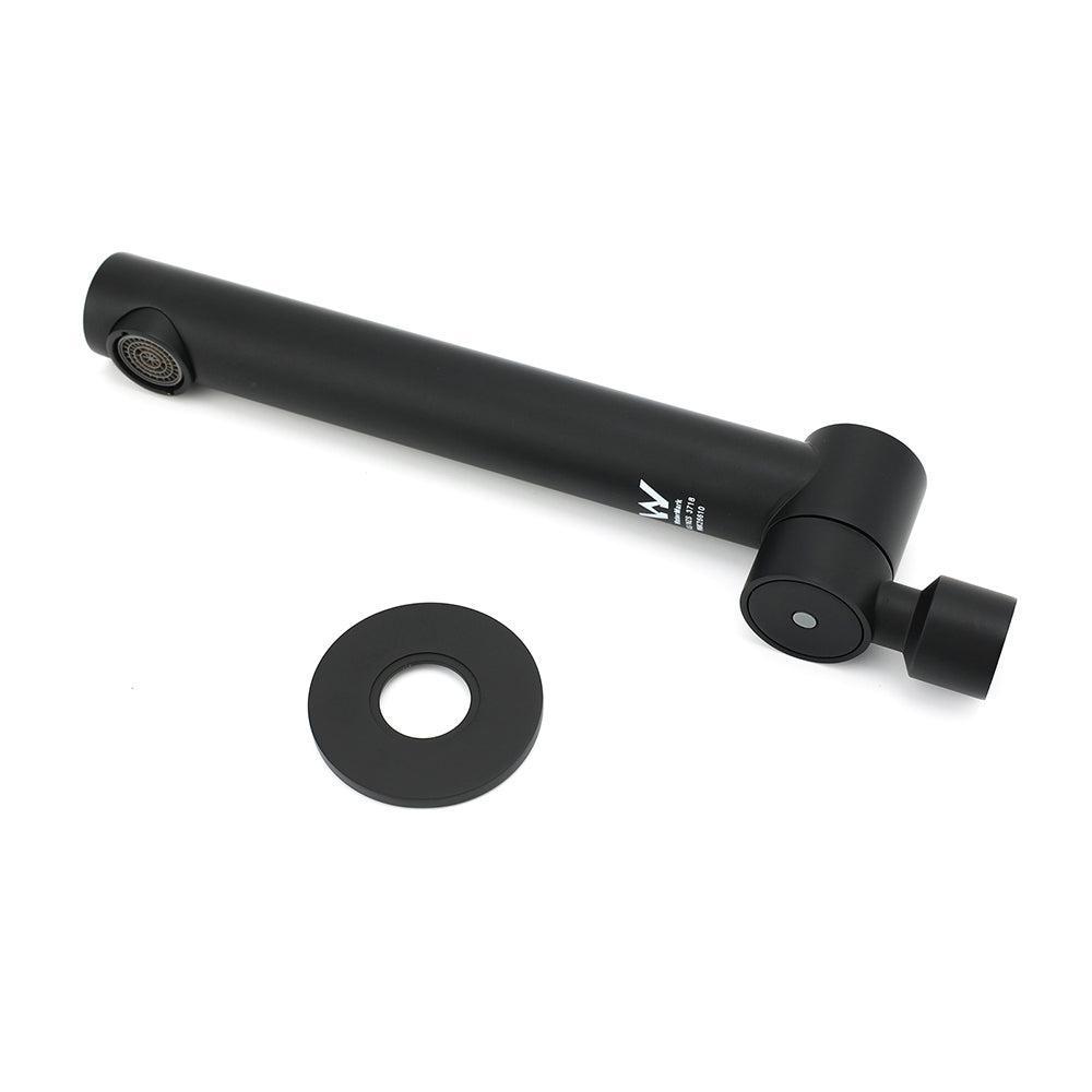 Matt Black Round Basin Wall Mounted Spout Faucet Outlet 180° Swivel Tap Watermark