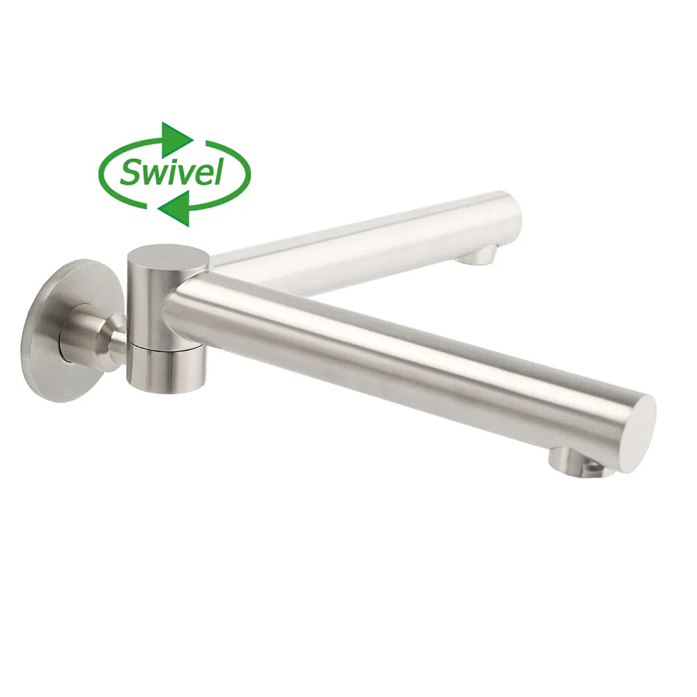 Brushed Nickel Round Basin Wall Mounted Faucet Outlet 180 Swivel Vanity Bathtub Spout