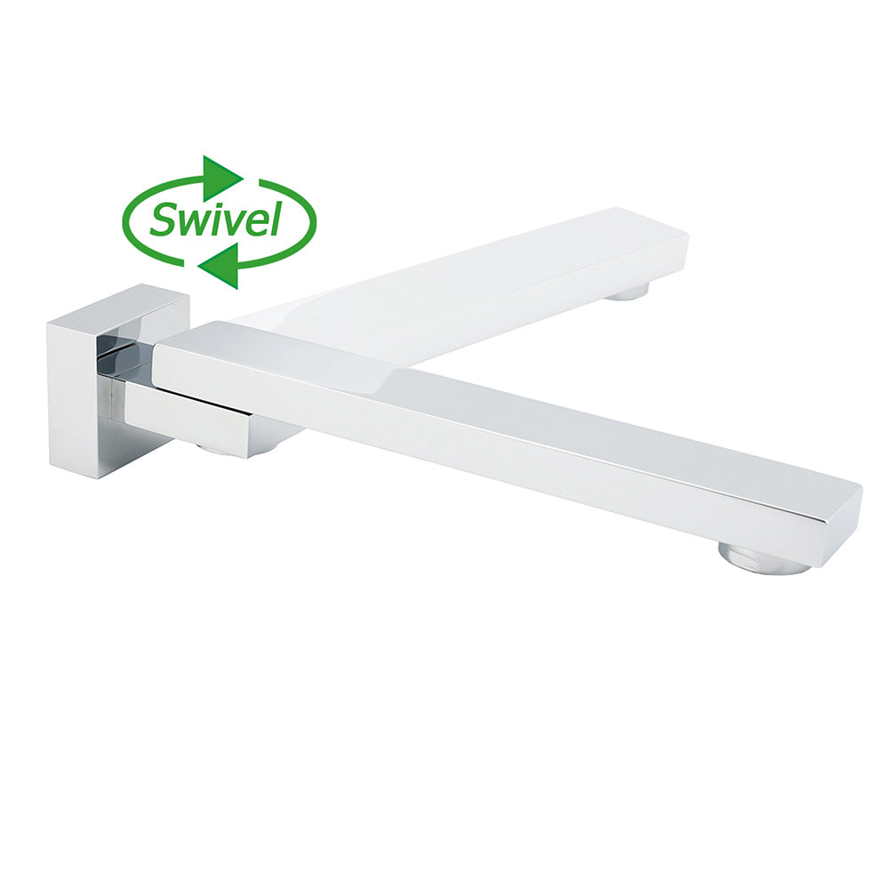 Chrome Square Stainless Steel Shower Bathtub Water Spout Faucet Outlet Tap 180° Swivel Set