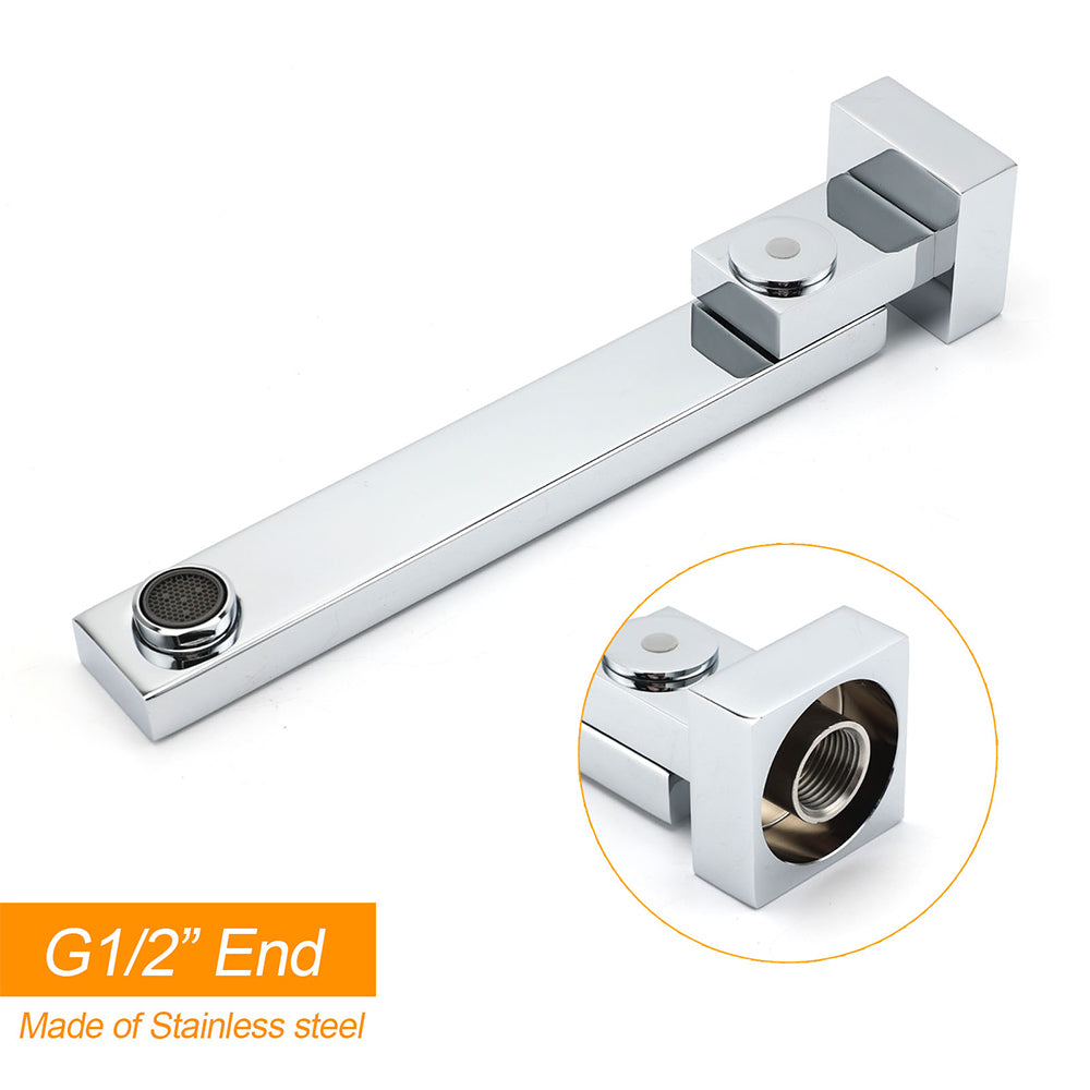 Chrome Square Stainless Steel Shower Bathtub Water Spout Faucet Outlet Tap 180° Swivel Set