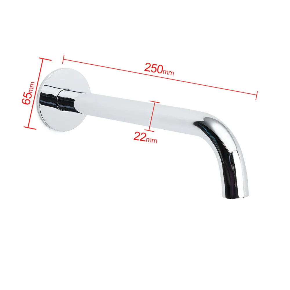 Polisehd Chrome Round 250mm Long Water Filler Spout Bath Tub Wall Mounted Outlet