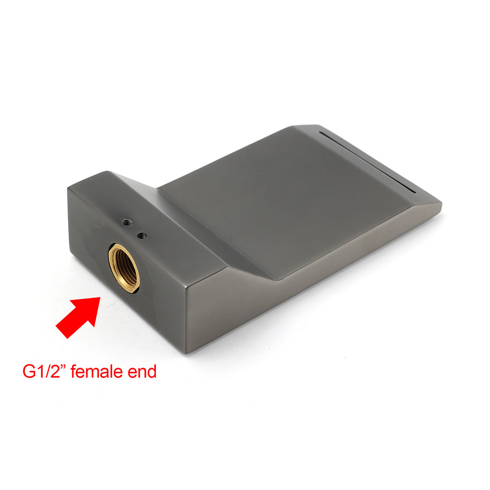 Gun Metal Grey Square Stainless Steel Bathtub Flat Spout Waterfall Filler Outlet