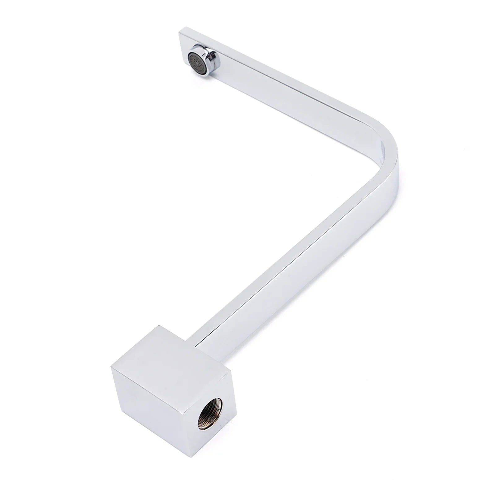 Square Chrome Gooseneck Arm Wall Mounted Swivel Bathtub Spout Faucet Outlet Set