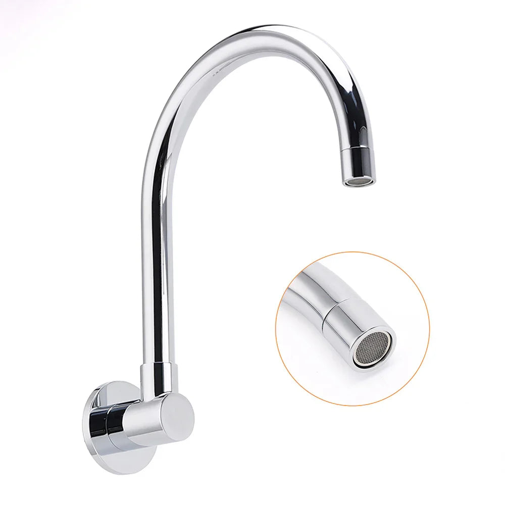 Chrome Round Gooseneck Arm Faucet Water Outlet Wall Mounted Swivel Bathtub Spout