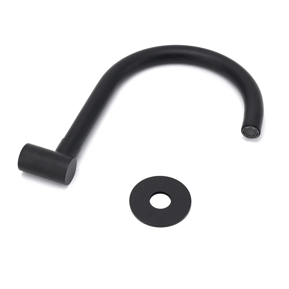 Matt Black Round Gooseneck Arm Faucet Outlet Wall Mounted Bath Tub Filler Spout