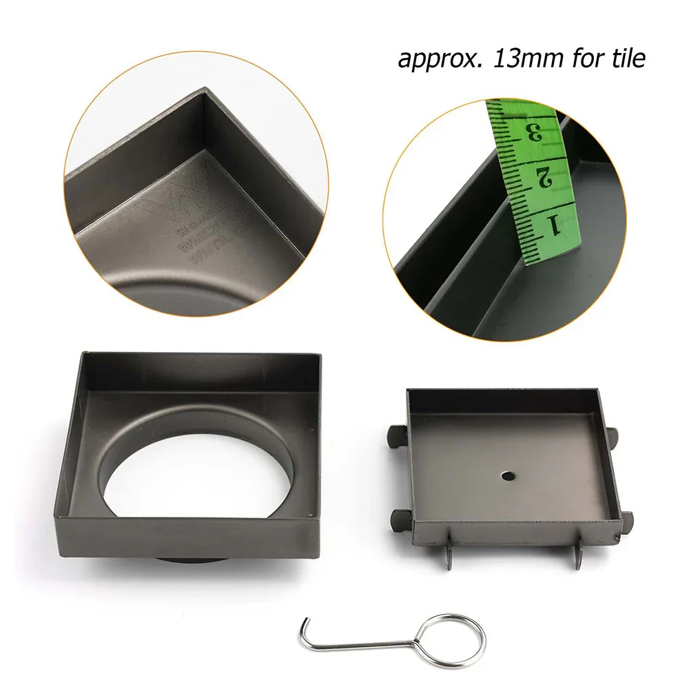 Gun Metal 100x100mm Square Tile Insert Floor Drain Small Shower Grate 80mm Waste