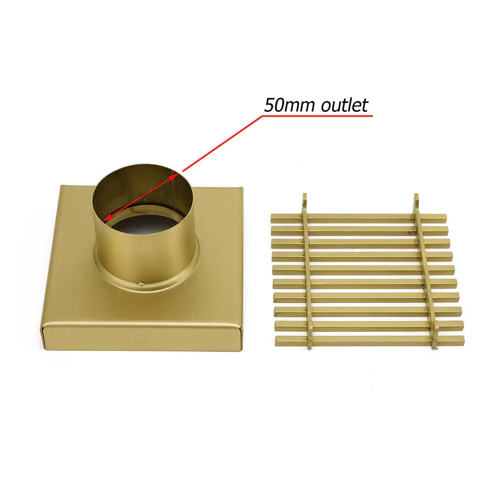 304 Stainless Steel 100x100mm Shower Drain Grate, Brushed Gold