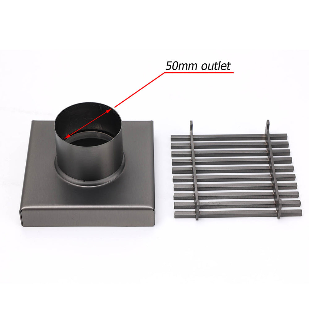 Gun Metal SUS 100mm Square Strip Fence Floor Drain Small Shower Grate 50mm Waste