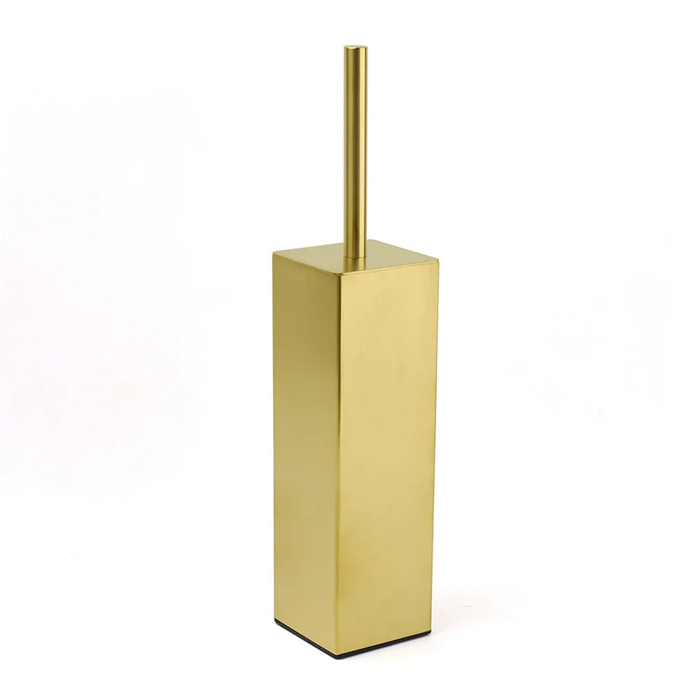 Brushed Gold Modern Stainless Steel Square Toilet Brush Wall Mounted Holder Cup