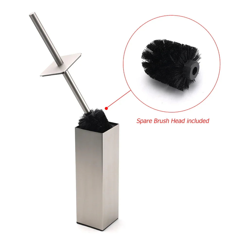Brushed Nickel Cubic Square Toilet Brush Stainless Steel Wall Mounted Holder Cup