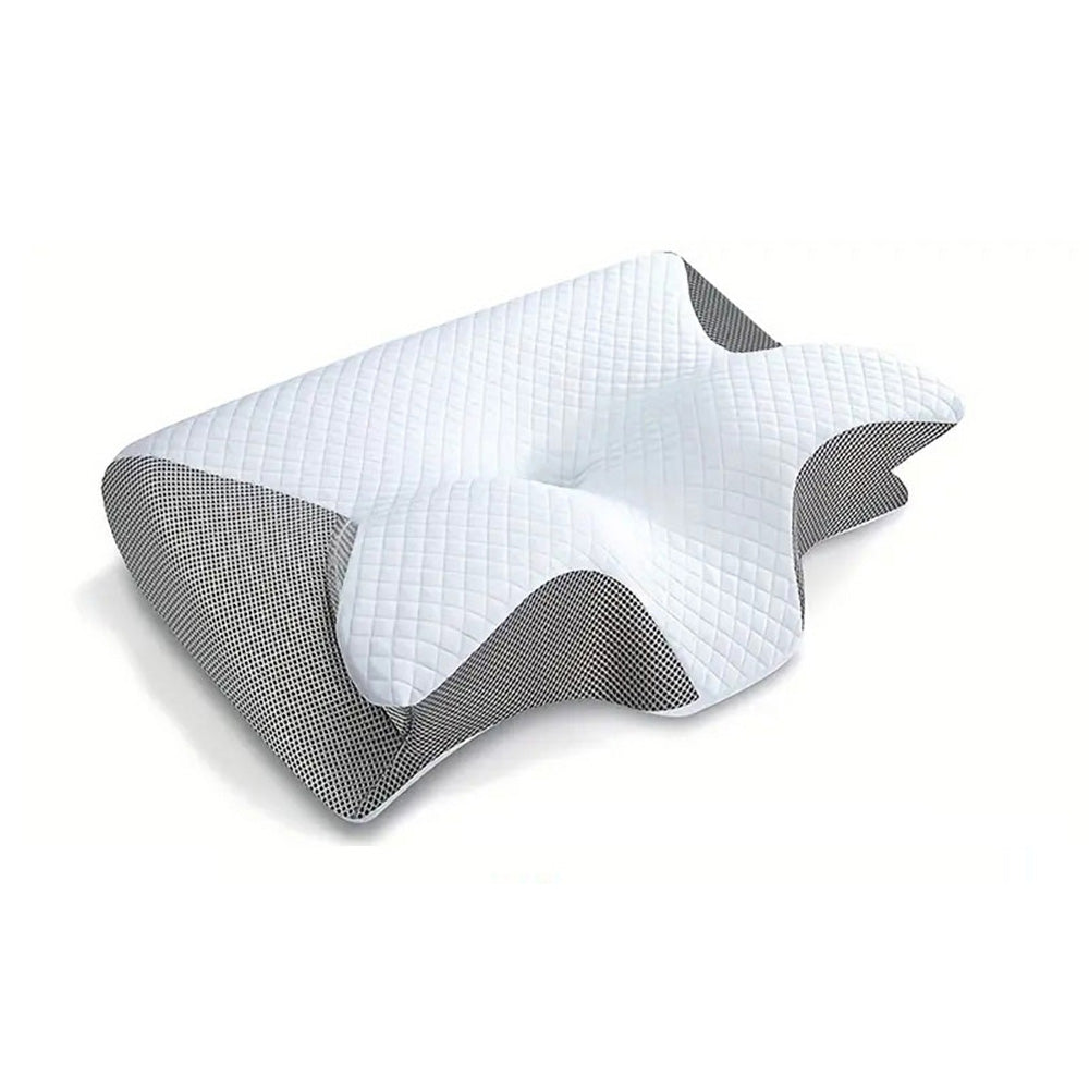Viscoelastic Neck Pillow, Ergonomic 2-in-1 Contour Support, Light Gray