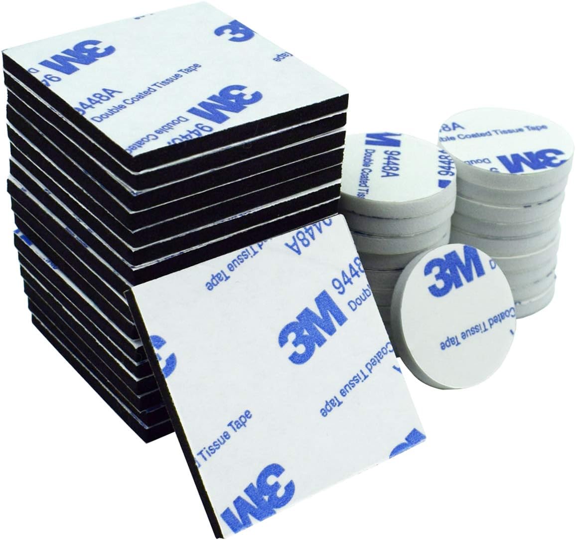 Double-sided foam pads, 50 pcs Double-sided adhesive foam pads Strong mounting tape, square and round, white and black
