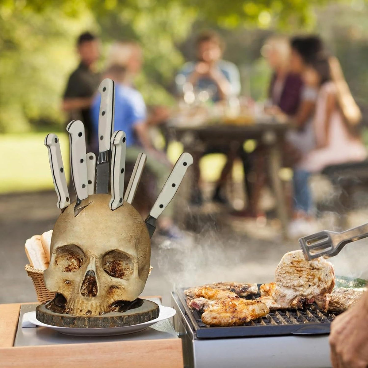 Skull Knife Holder, Horror Head Shaped Knife Holder, Knife Storage for Kitchen Countertop, Kitchen Skeleton Storage Knife Holder, Gothic Kitchen