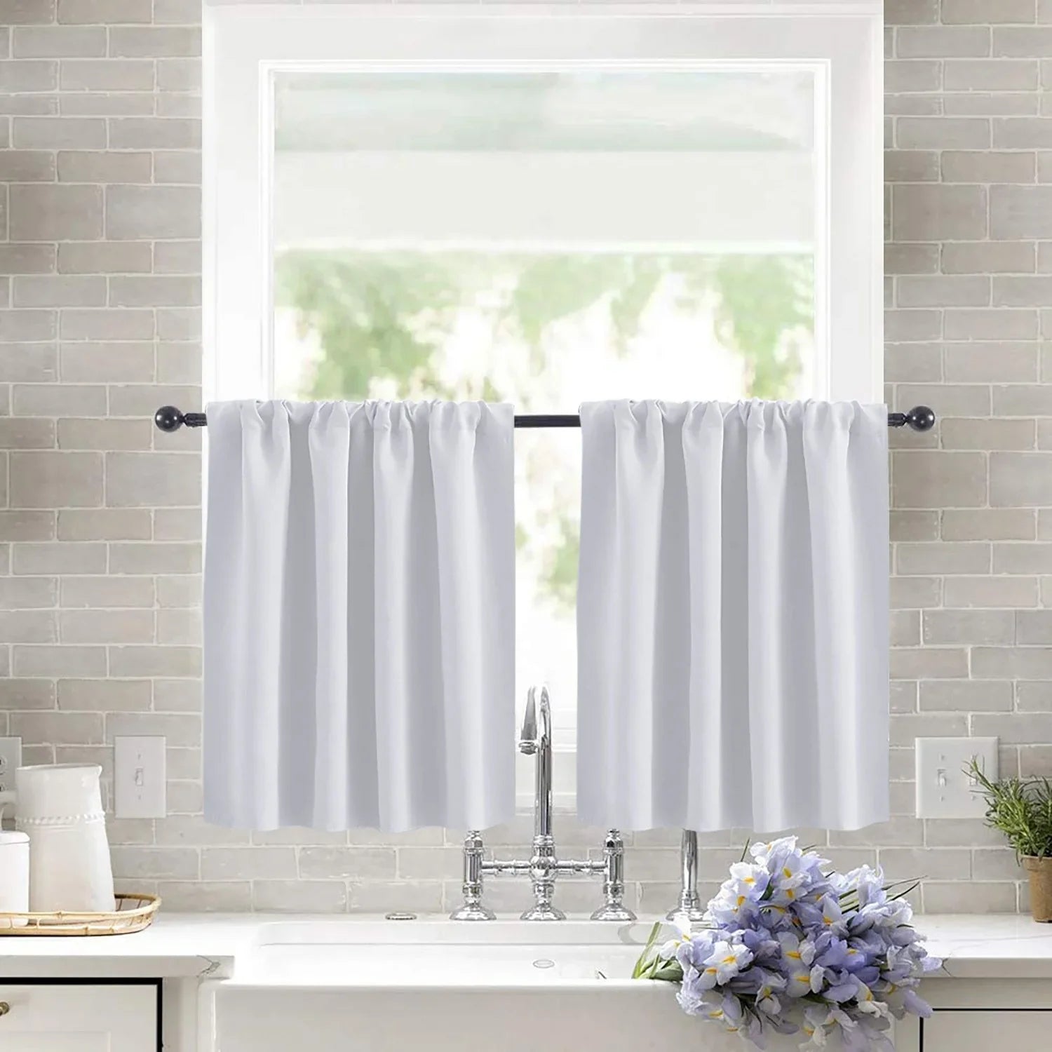 Short curtains, blackout curtains, 2 pieces white 132x46cm