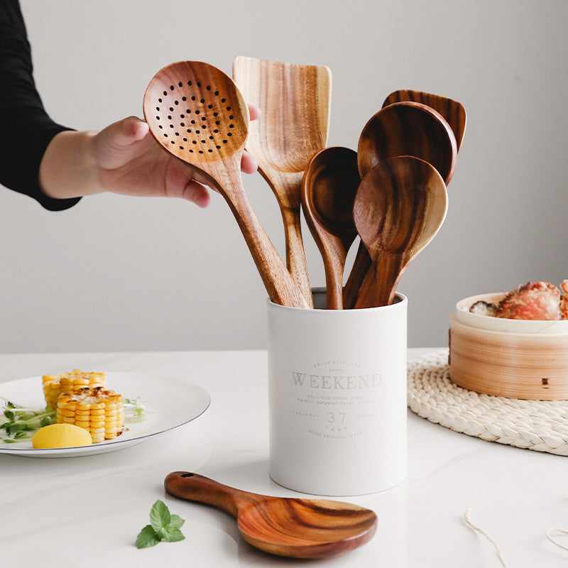 Wooden ladle set for cooking, 7 pcs wooden teak utensils, wooden kitchen utensil set, wooden kitchen utensils