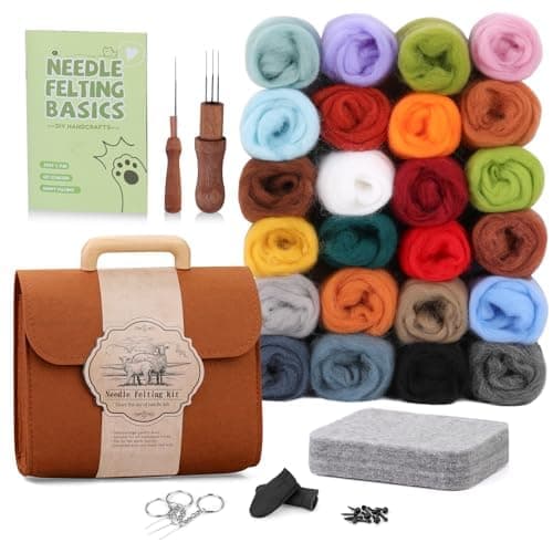 Needle Felting Set, 24 Wool Colors, 16 Needles, Storage Bag, DIY Craft Kit