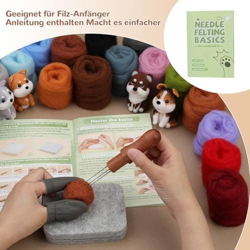 Needle Felting Set, 24 Wool Colors, 16 Needles, Storage Bag, DIY Craft Kit