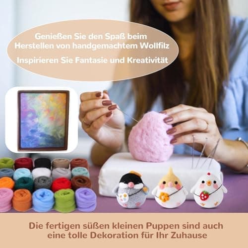 Needle Felting Set, 24 Wool Colors, 16 Needles, Storage Bag, DIY Craft Kit