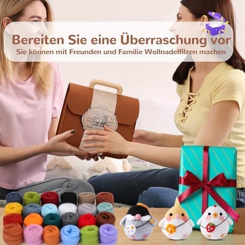 Needle Felting Set, 24 Wool Colors, 16 Needles, Storage Bag, DIY Craft Kit