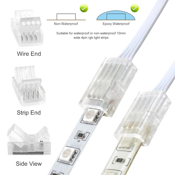 Pin 10mm RGB LED Strip Connector Kit, 5-Pack Crystal Strip Connectors with Screwdriver and 10m Cable for 10mm RGB 5050 2835 LED Strip Light
