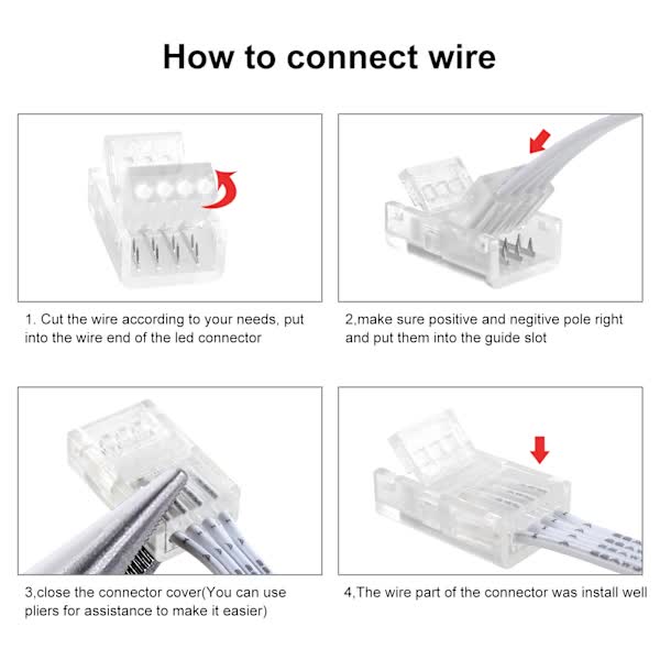 Pin 10mm RGB LED Strip Connector Kit, 5-Pack Crystal Strip Connectors with Screwdriver and 10m Cable for 10mm RGB 5050 2835 LED Strip Light
