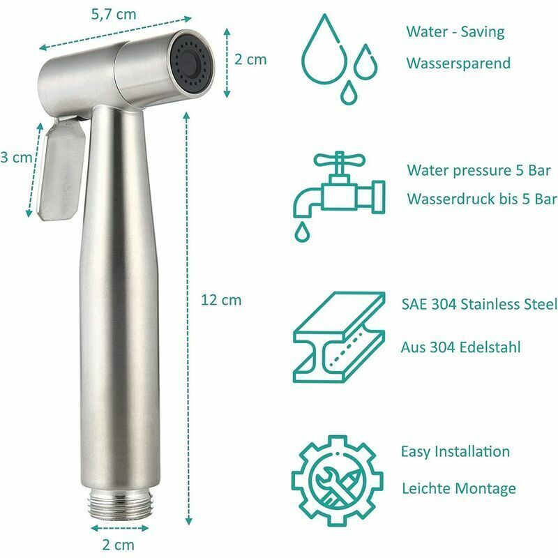 Toilet Bidet Kit with Shower Head - Handheld Bidet Sprayer - Toilet Shower Head with Hose + Stainless Steel Holder + 2 Seals..DEBUNS