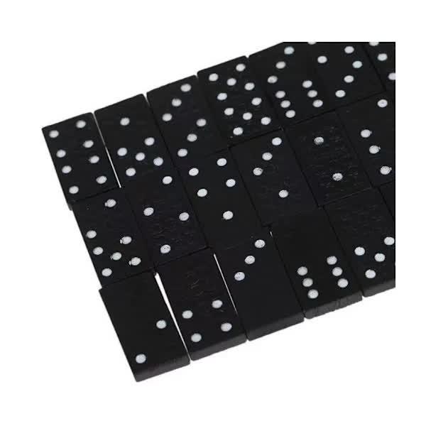 Traditional Domino Game - 28 pieces, wooden case with sliding lid for children and adults, black color, wooden game, educational aid