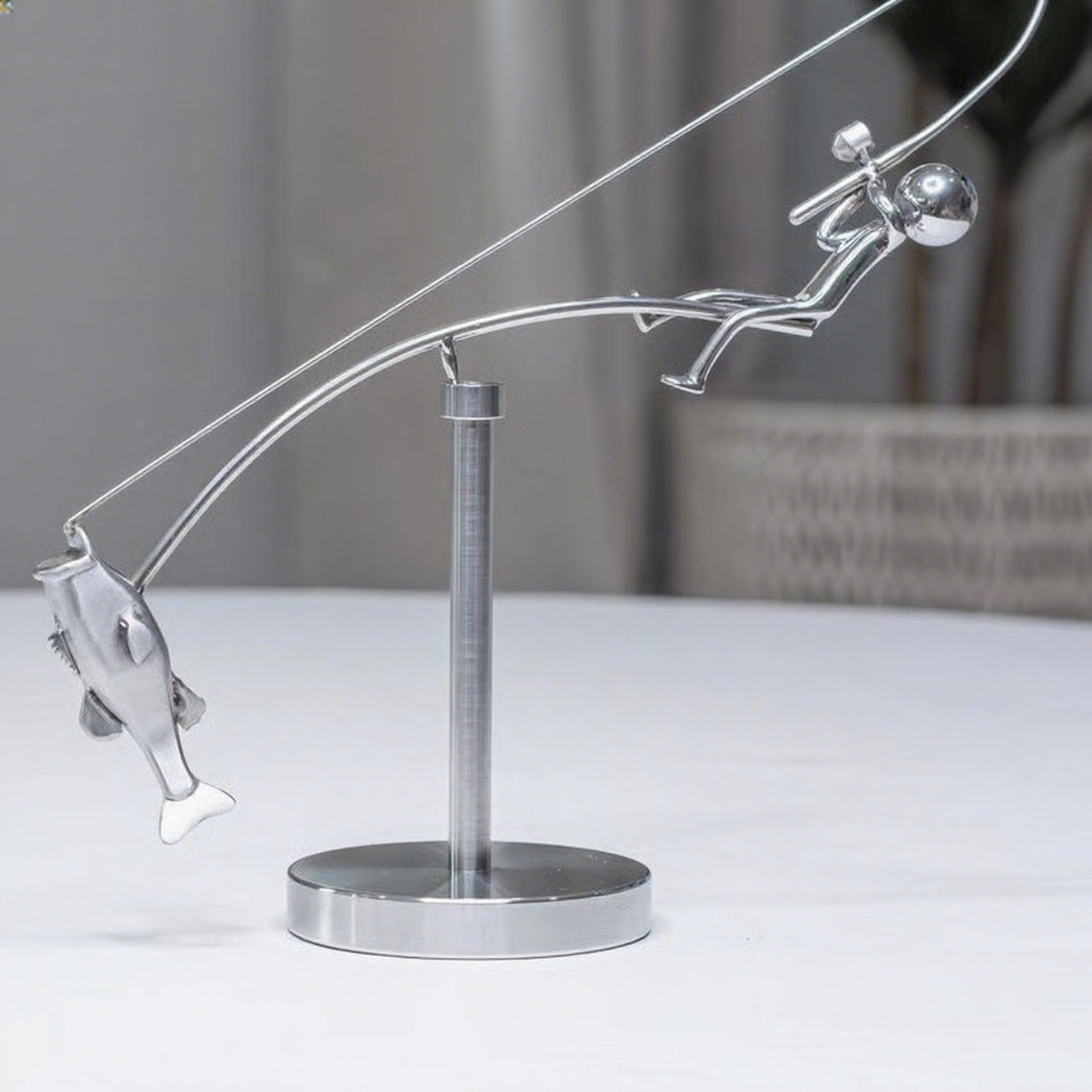 The Balancing Fisherman Sculpture - Kinetic Desk Art Decor, Office Zen Toy, Gift for Dad