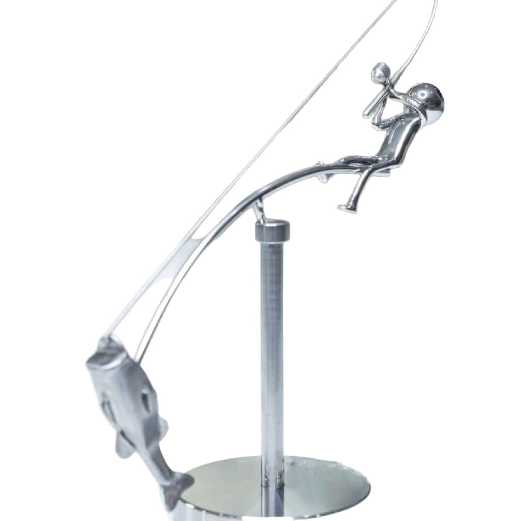 The Balancing Fisherman Sculpture - Kinetic Desk Art Decor, Office Zen Toy, Gift for Dad