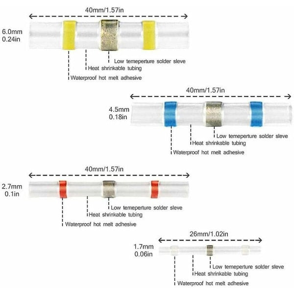 500pcs Electrical Cable Lugs Solder Heat Shrink Tubing, Maidodo Heat Shrink Tubing Solder Butt Joint Insulated Electrical Contacts Waterproof Marine Automotive
