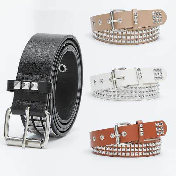 NY-White, punk rock nub belt with rivets - metal - men and women - punk goth