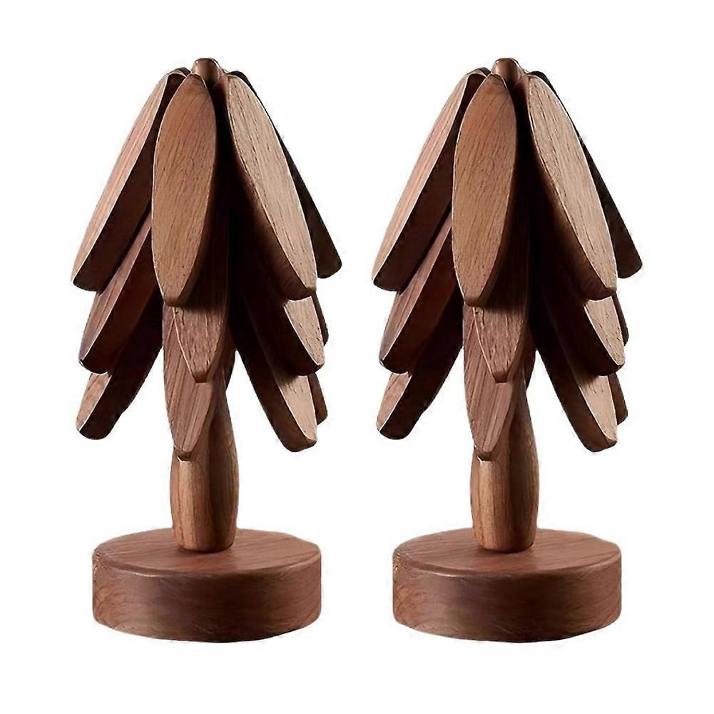 Set Wooden Coasters in Tree Shape, Wooden Insulation Mat_tfrf