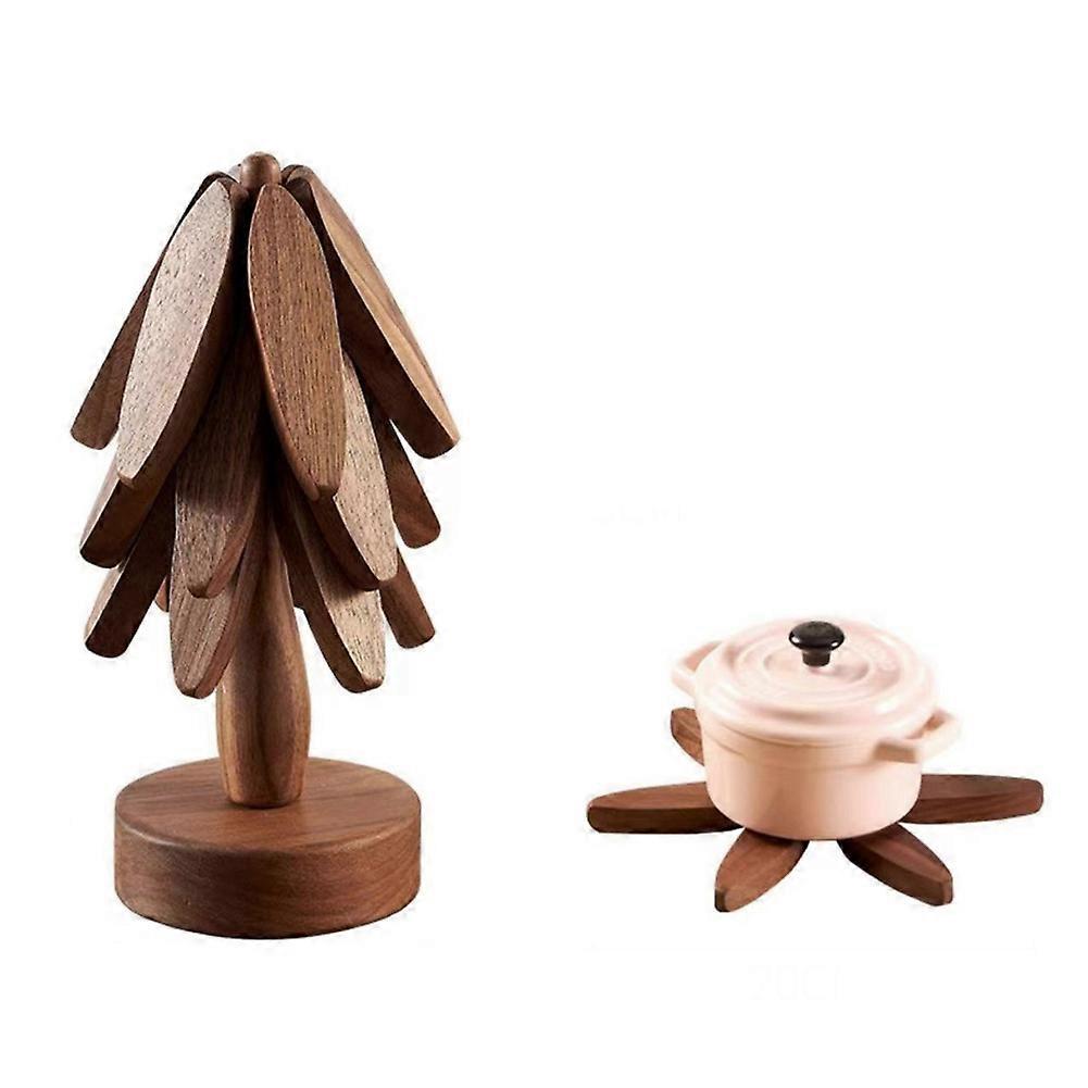 Set Wooden Coasters in Tree Shape, Wooden Insulation Mat_tfrf