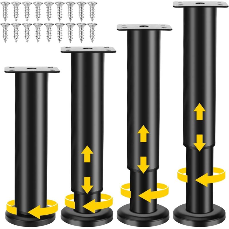 pcs Furniture Legs, 18-30 cm Adjustable Furniture Legs with 18 pcs Screws, Metal Bathroom Cabinet Feet for Sofa Cabinet Table Leg Chair - Black