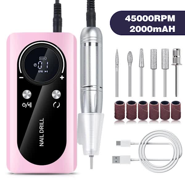 [CA] Fast and Efficient 45000 rpm Rechargeable Portable Electric Nail File Pink