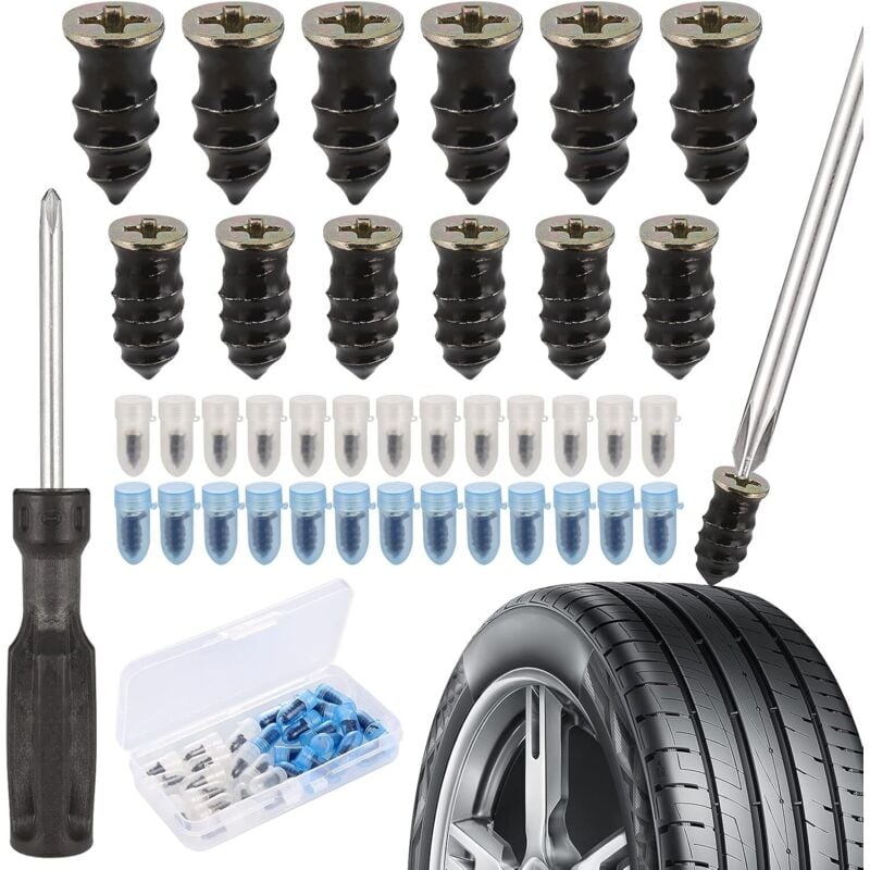30pcs Rubber Nails for Car Motorcycle Tire Repair with Screwdriver Compatible with Cars Motorcycles 15 Small 15 Large