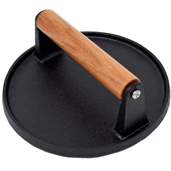 Pre-Seasoned Cast Iron Hamburger Press, Heavy Duty Hamburger Crusher for Griddle with Heat Resistant Handle Circle[CO]