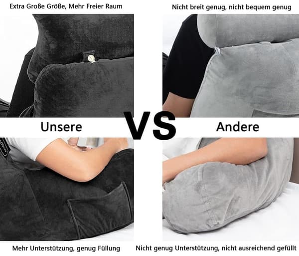 Extra Large Back Cushion with Armrests – Reading and Sitting Cushion for Bed & Sofa