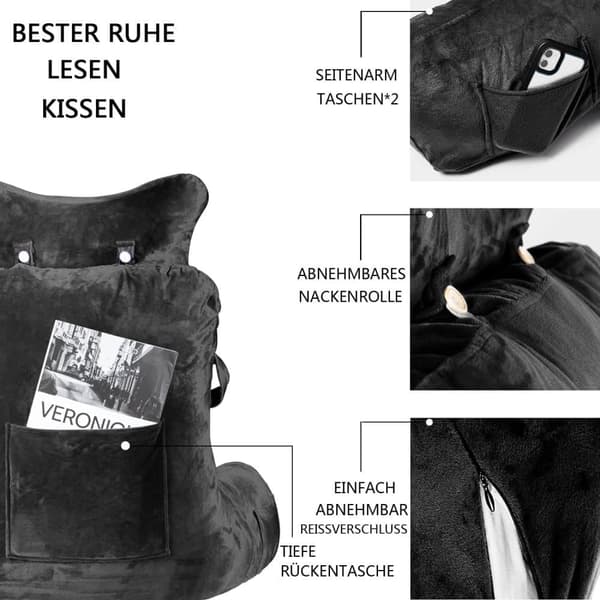 Extra Large Back Cushion with Armrests – Reading and Sitting Cushion for Bed & Sofa